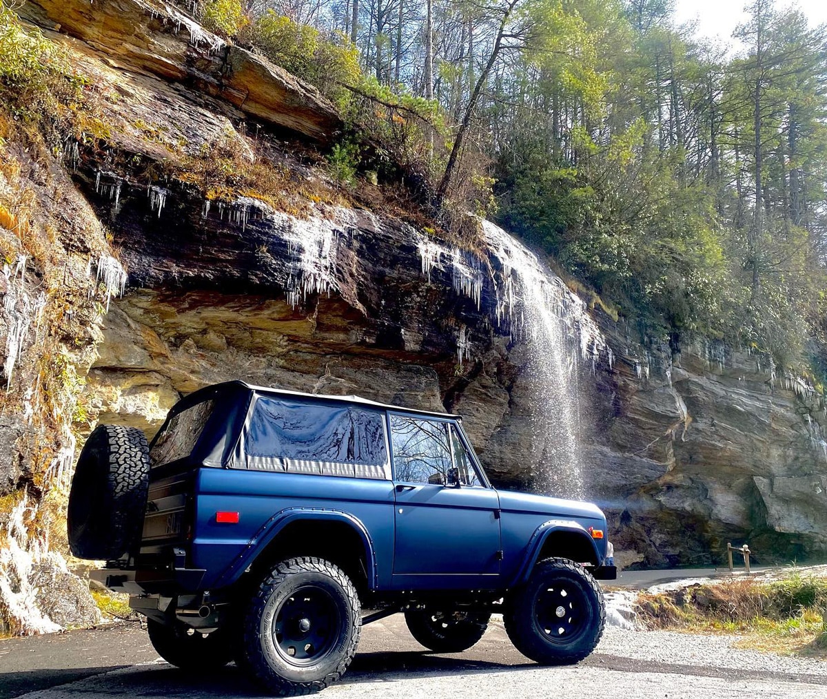 Matte Midnight Blue Bronco restomod with satin black wheels